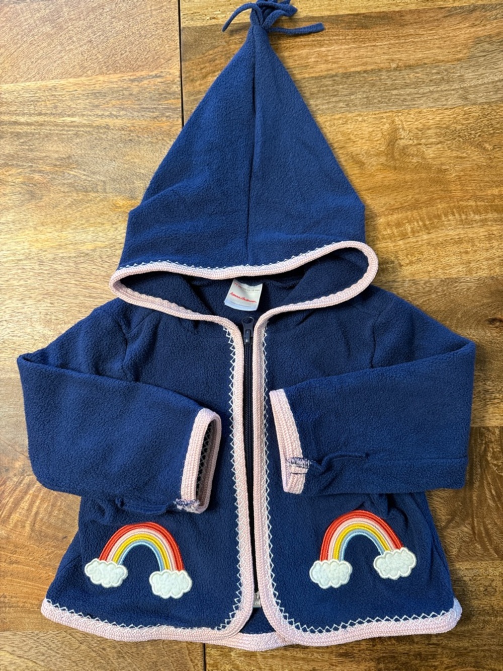 Hanna Andersson Navy Fleece Hoodie with Pink Trim